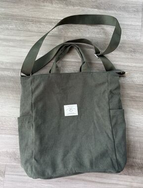 Kalidi Fancy Forest Green Corduroy Tote Bag 13x14